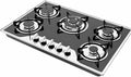 Placa de cocina HIKUUER, Encimera de gas de 5 fuegos, de cristal, empotrable, 5 llamas, alta eficiencia, 77 x 51 x 7 cm, GLP, gas natural, encendido