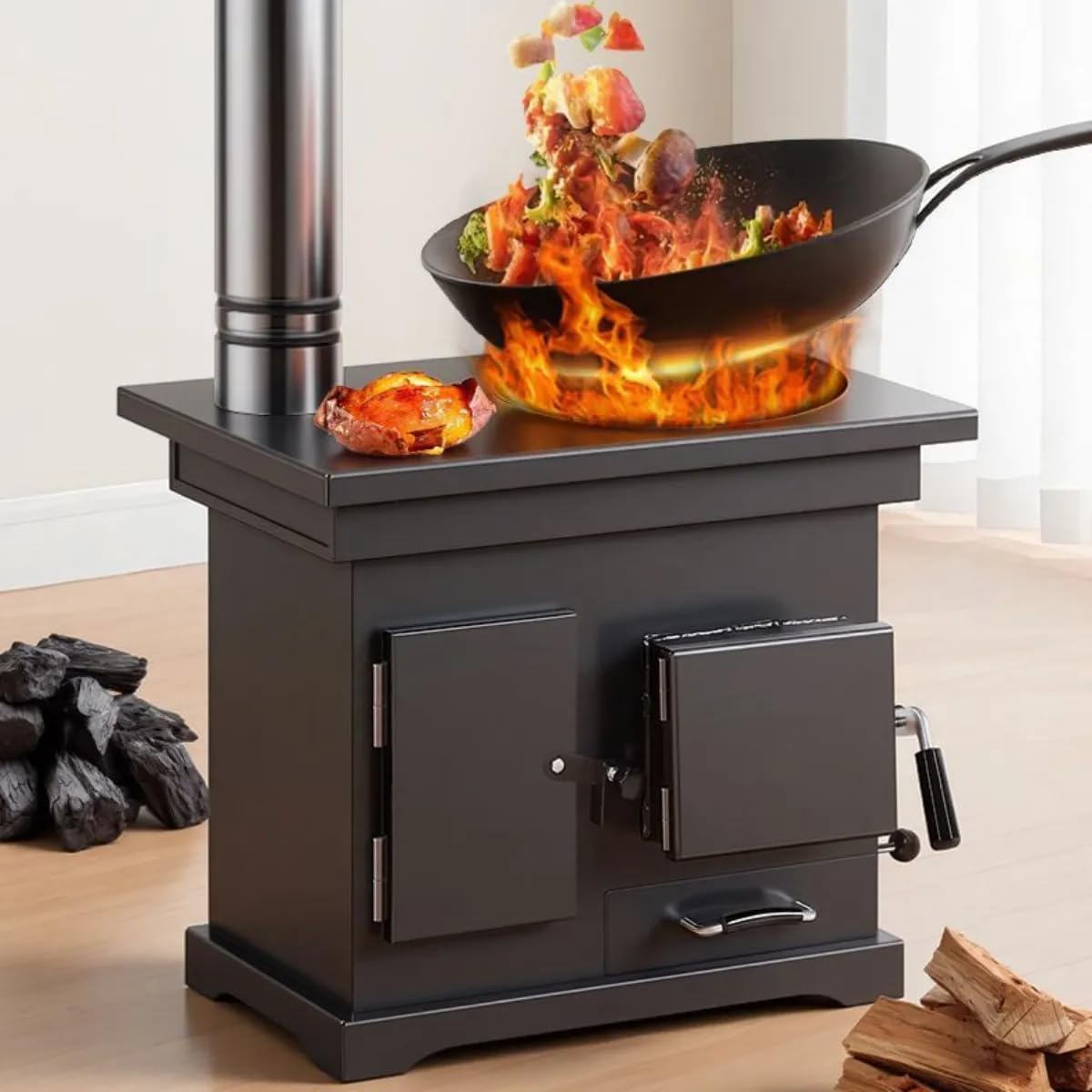 Hornos chimenea Generic, Estufa de calefacción de Madera y carbón gasificador sin Humo - Estufa de combustión de leña Interior de Doble Combustible