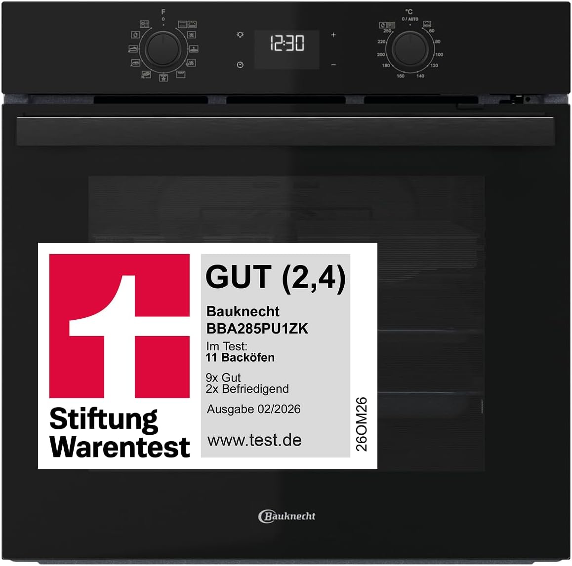 Horno empotrable Bauknecht, BBA285PU1ZK - Horno empotrable (60 cm, 71 L, 12 funciones, aire caliente, pirólisis e hidrólisis FlexiClean, cocción