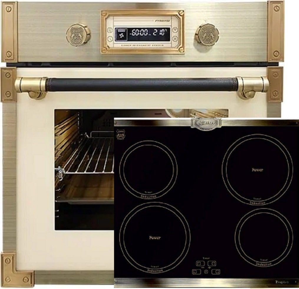 Kaiser Horno empotrable, Horno de pirólisis EH 6427 ElfAD+KCT 6395 IEm, horno de pirólisis retro empotrable, 73 L, cristal de color marfil de 60
