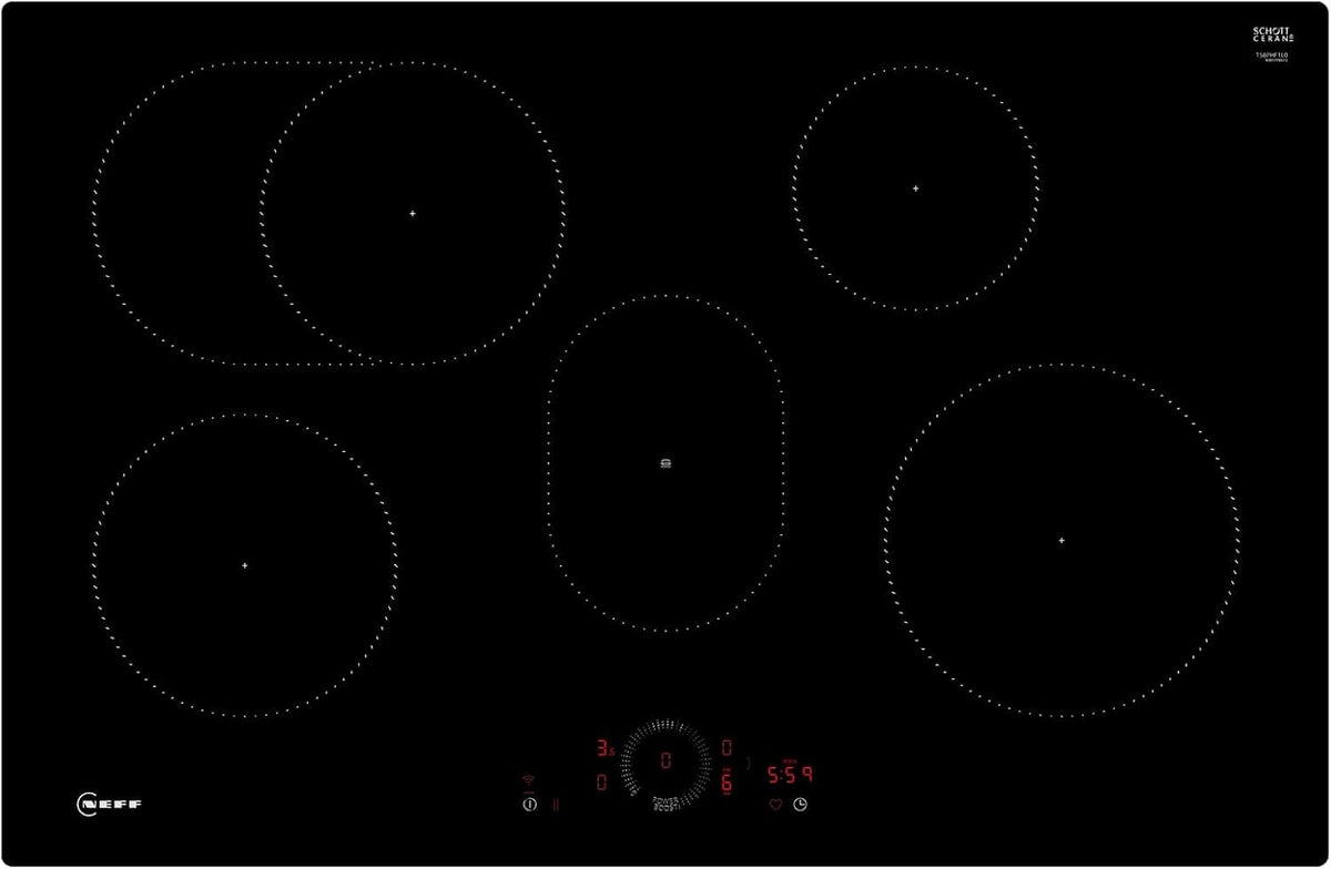 Neff T58PHF1L0 Placa de cocina, Placa de inducción N70, vitrocerámica autosuficiente, 80 cm de ancho, Twist Touch, Home Connect, Smart Hood Automatic