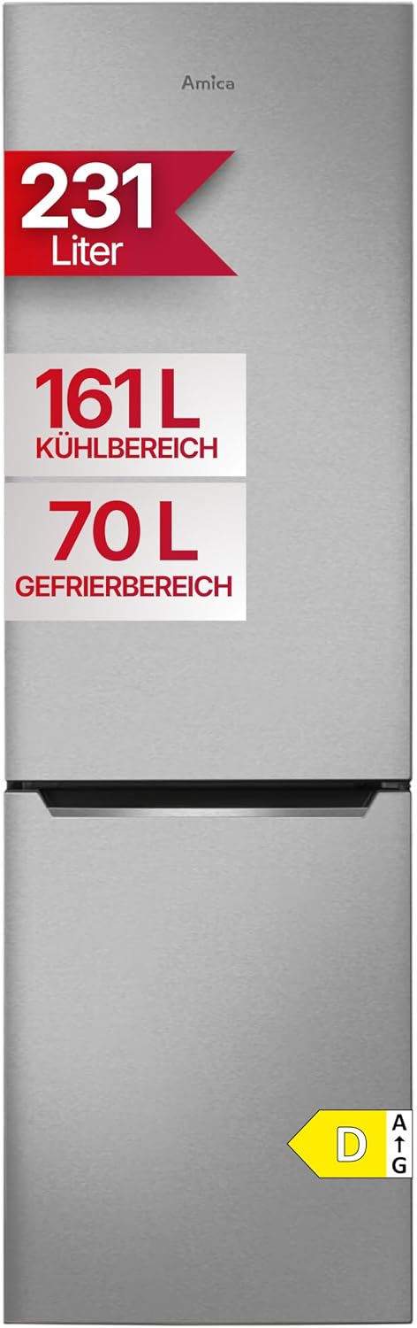 Frigorífico combi de Amica, Frigorífico congelador independiente, 231 l, total NoFrost FreshZone VitControlPlus, compresor de iluminación LED, 170 x