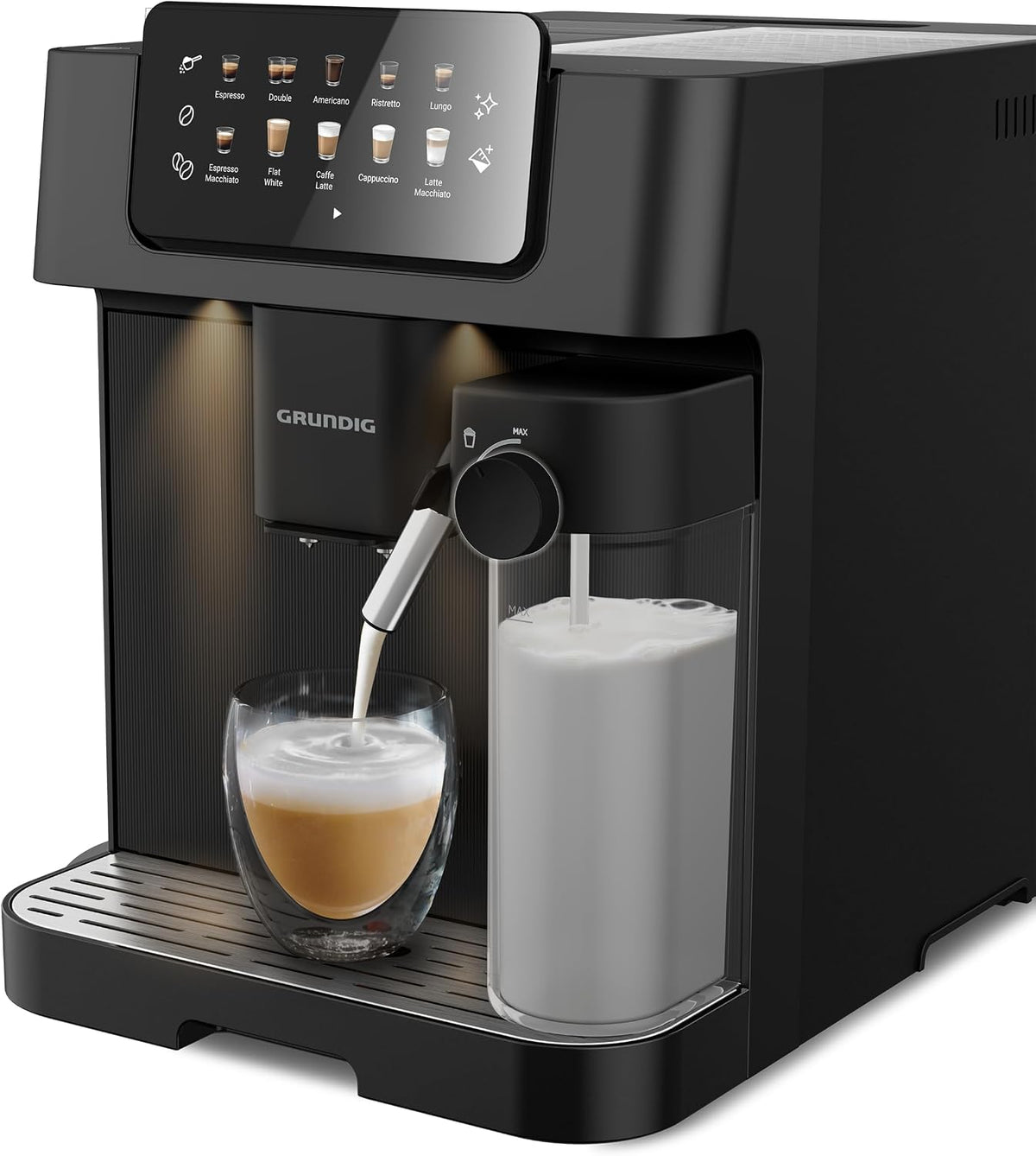 Cafetera automática KVA 7230 Máquina automática de café, 10 especialidades de café, 13 niveles de molienda, tanque de leche, potencia de 1350 W