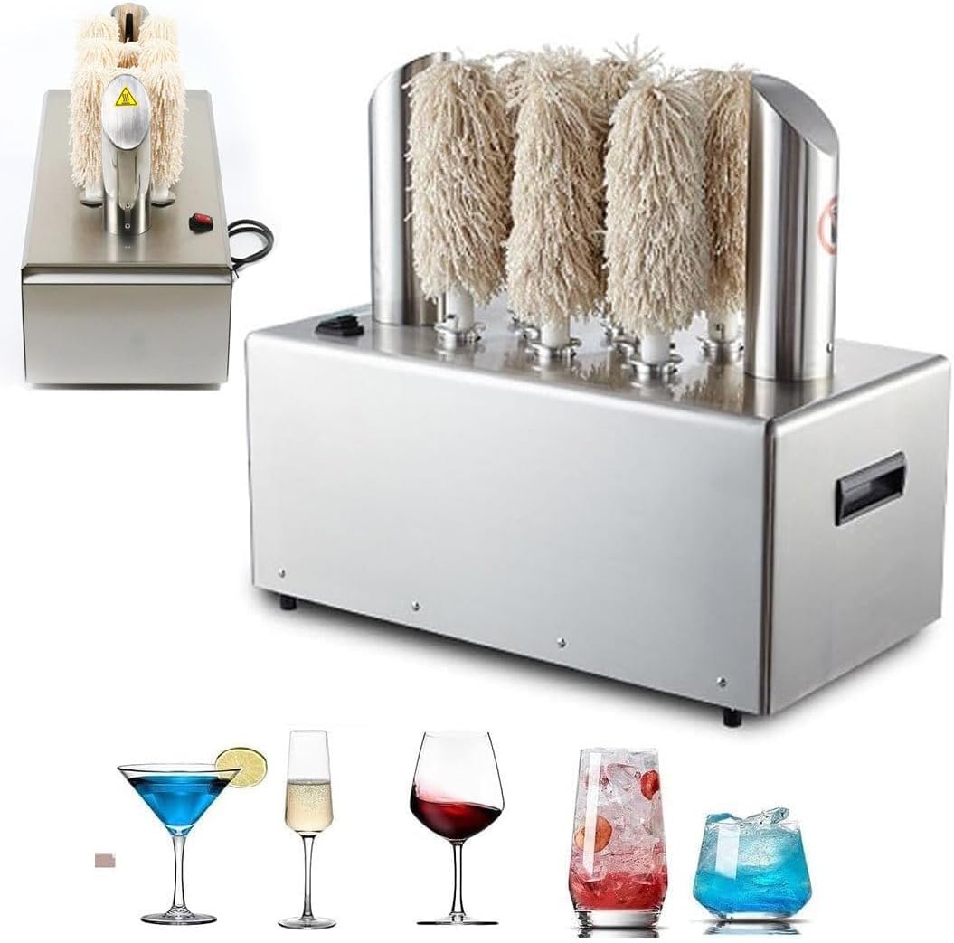 QianCruxtacy Copas de vino, Pulidora Eléctrica de Cristalería con 3/5/8 Cabezales de Alta Densidad, Pule y Seca Copas de Vino, Flautas de Champán y
