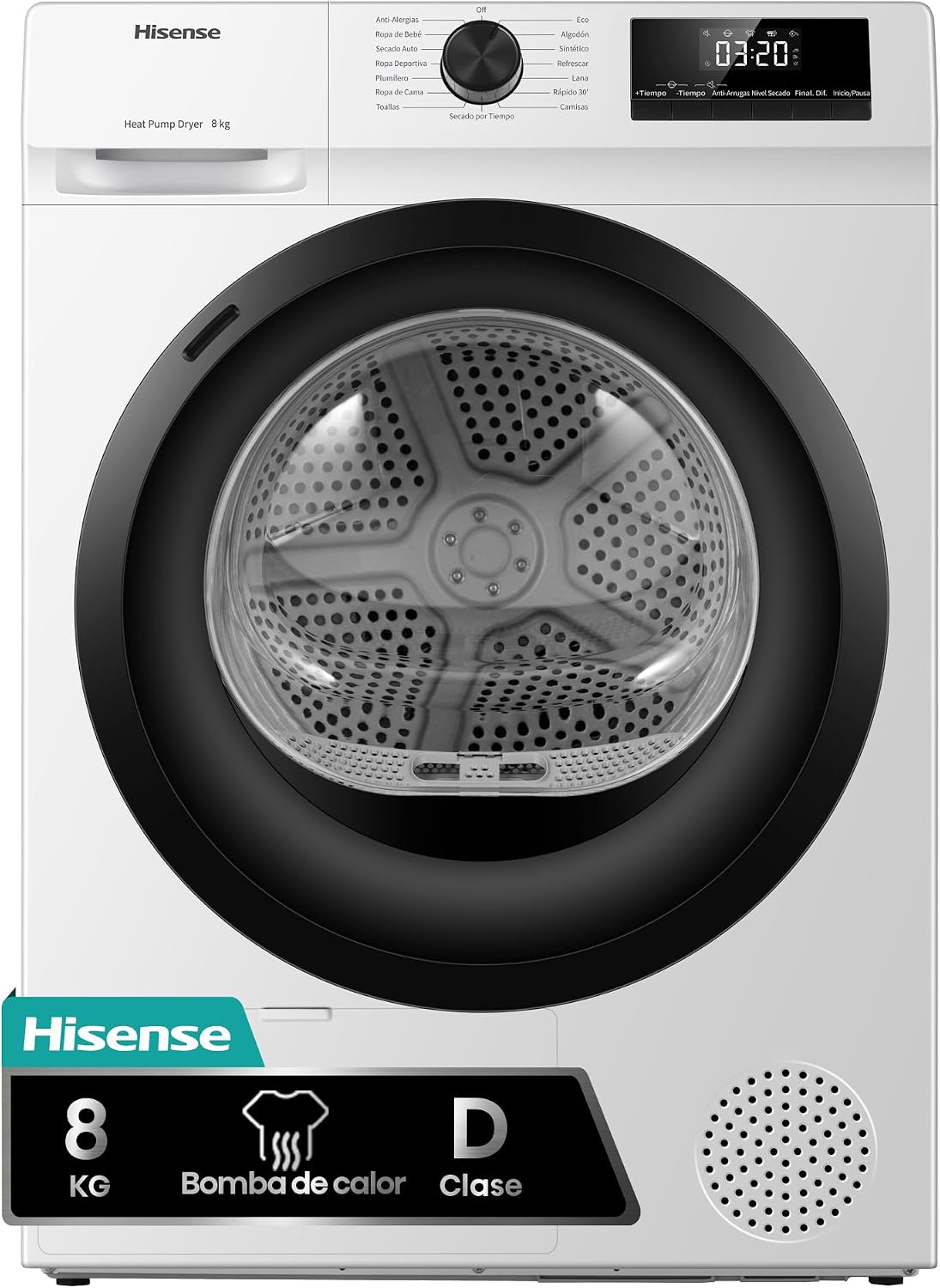 Secadora con bomba de calor DHQE800BW2 - Secadora, Libre Instalación, 8Kg Fondo 55cm, Hisense
