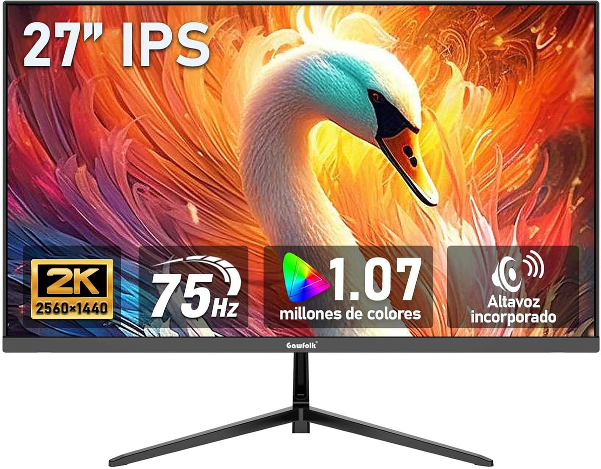 Monitor 27 Pulgadas IPS 2K QHD Monitor de PC, Altavoces Integrados, Gawfolk
