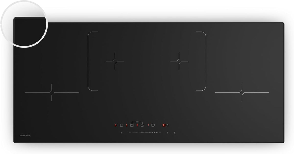 Placa de cocina KLARSTEIN, Velaire Placa Inducción 90cm - 4 Zonas, 7000W Boost, Control Táctil, Temporizador, Bloqueo Infantil, Indicador Calor