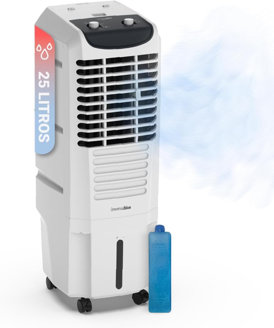 Aire acondicionado portátil Climatizador Evaporativo Portátil 25L, 120W, 4000 m³/h, 3 Velocidades, 2 Modos de Enfriamiento, Oscilación Automática