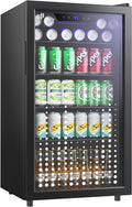 Upstreman Mini frigorífico, Frigorífico de Bebidas 91 L, Mini Nevera con Puerta de Vidrio Doble, Iluminación LED, 4 Estantes Extraíbles, 0-15℃, para